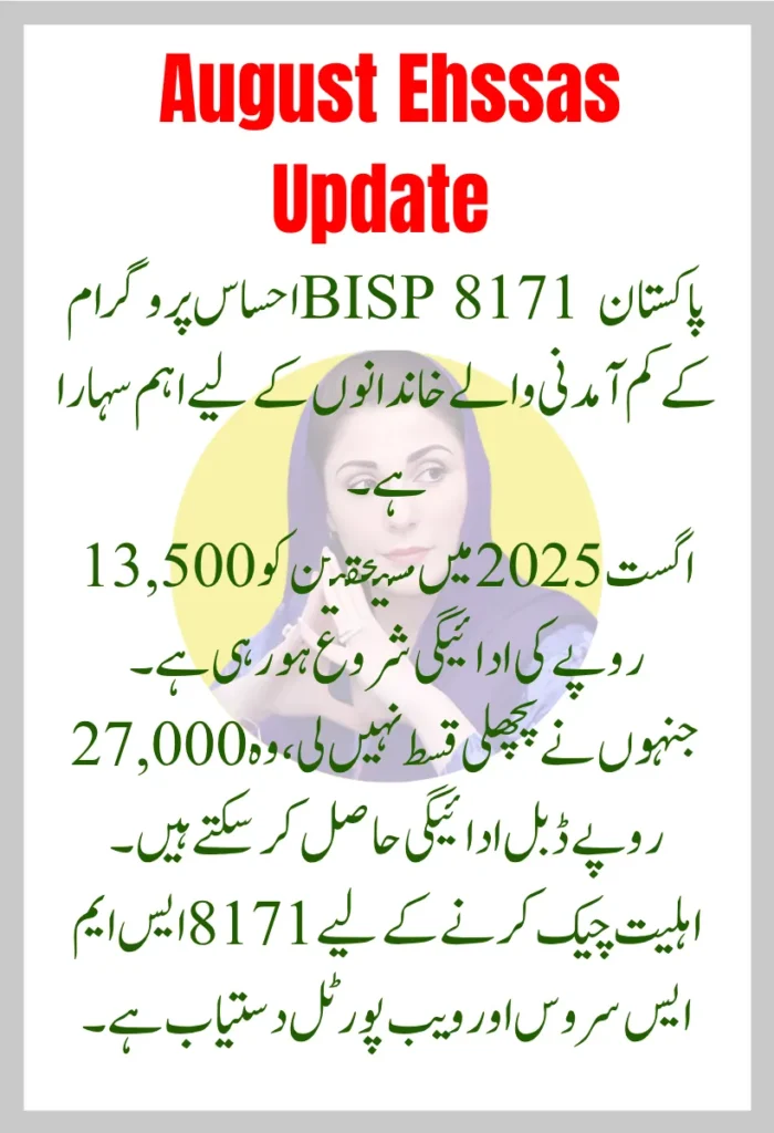 Ehsaas Program BISP 8171 August 2025 Update